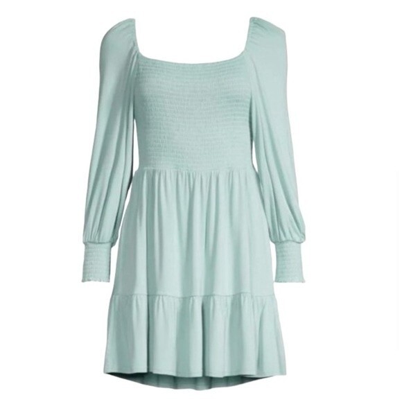 NWOT BB DAKOTA | Let's Go Crazy Smocked Dress In Sea Mist Long Sleeve M - Picture 2 of 5